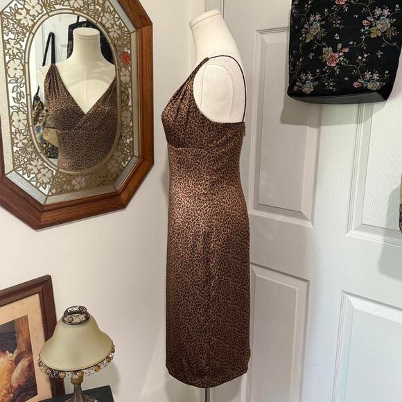VTG 90s Kathlin Argiro Brown Cheetah Print Silk Rhinestone Fitted Sheath Dress 2 - Picture 3 of 7